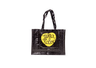 Bolsos de compras no tejidos plegables negros Eco amistoso con la tela tejida plástico de Bopp